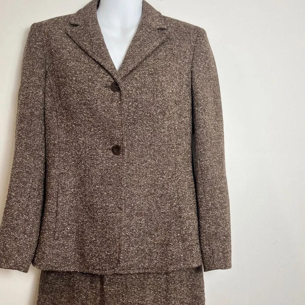 Casual Corner Annex Petite Suit Set Multi Brown Tweed Skirt 0P & Blazer 4P